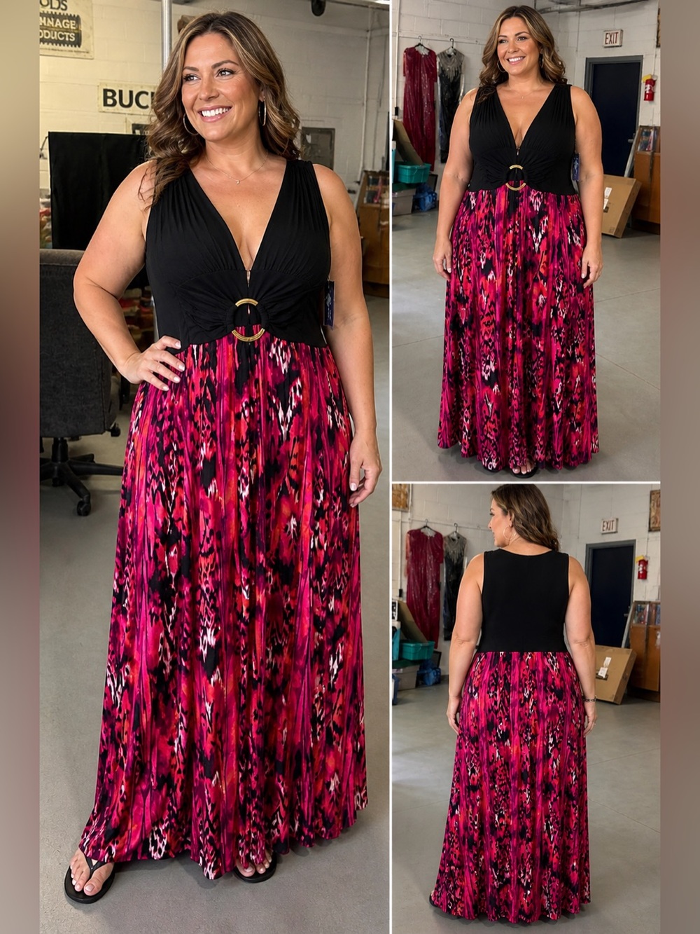 🖤💗 Completely Me by Liz Lange Maxi Dress Size L NWT Black Pink Boho Ring Detail